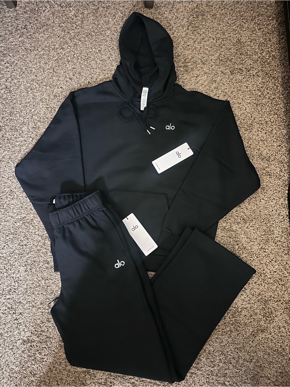 ALO Yoga Black Hoodie Sweatshirt - pants Comfortable Pullover set Xl